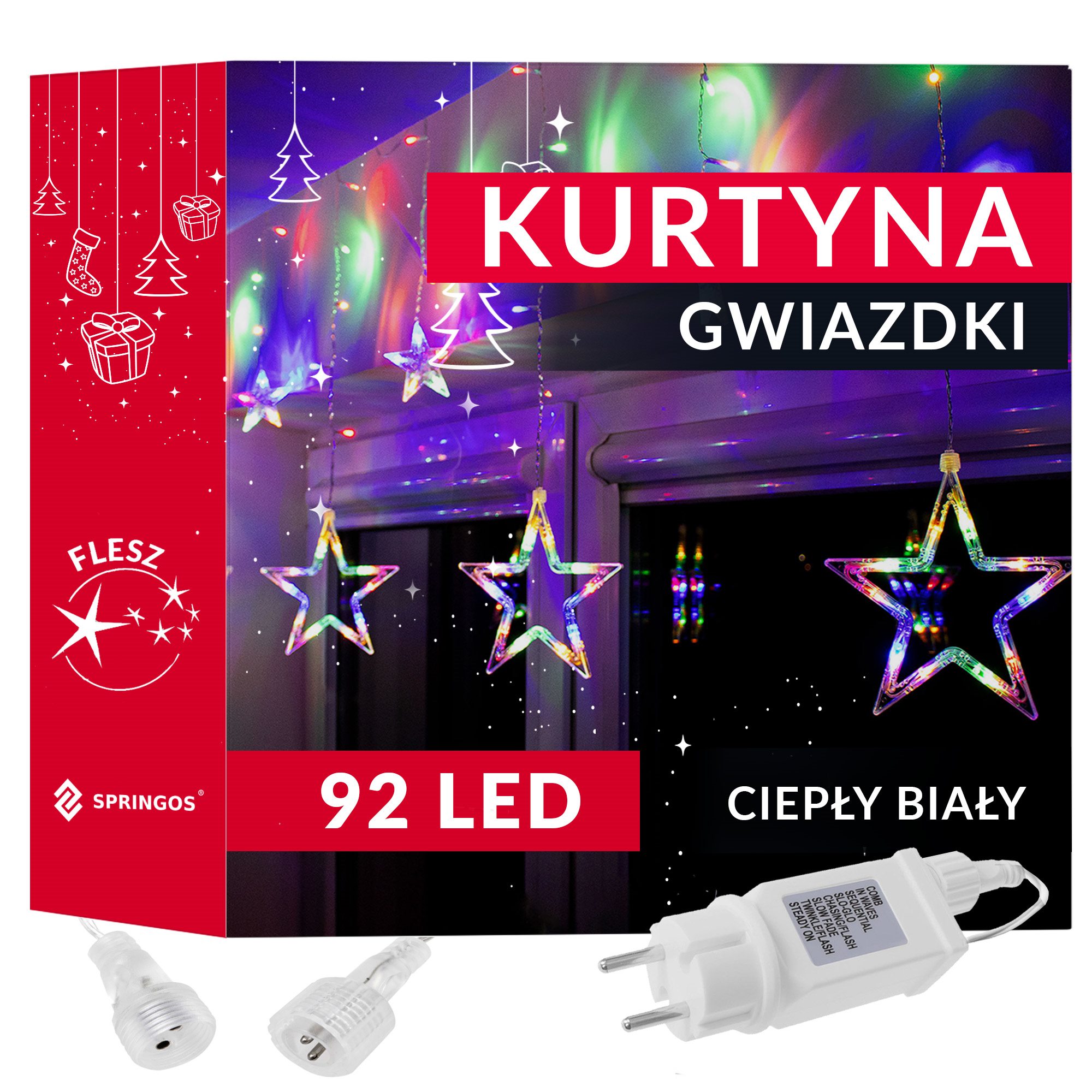 Girlianda springos 92 led žvaigždžių užuolaida su 8 funkcijomis
