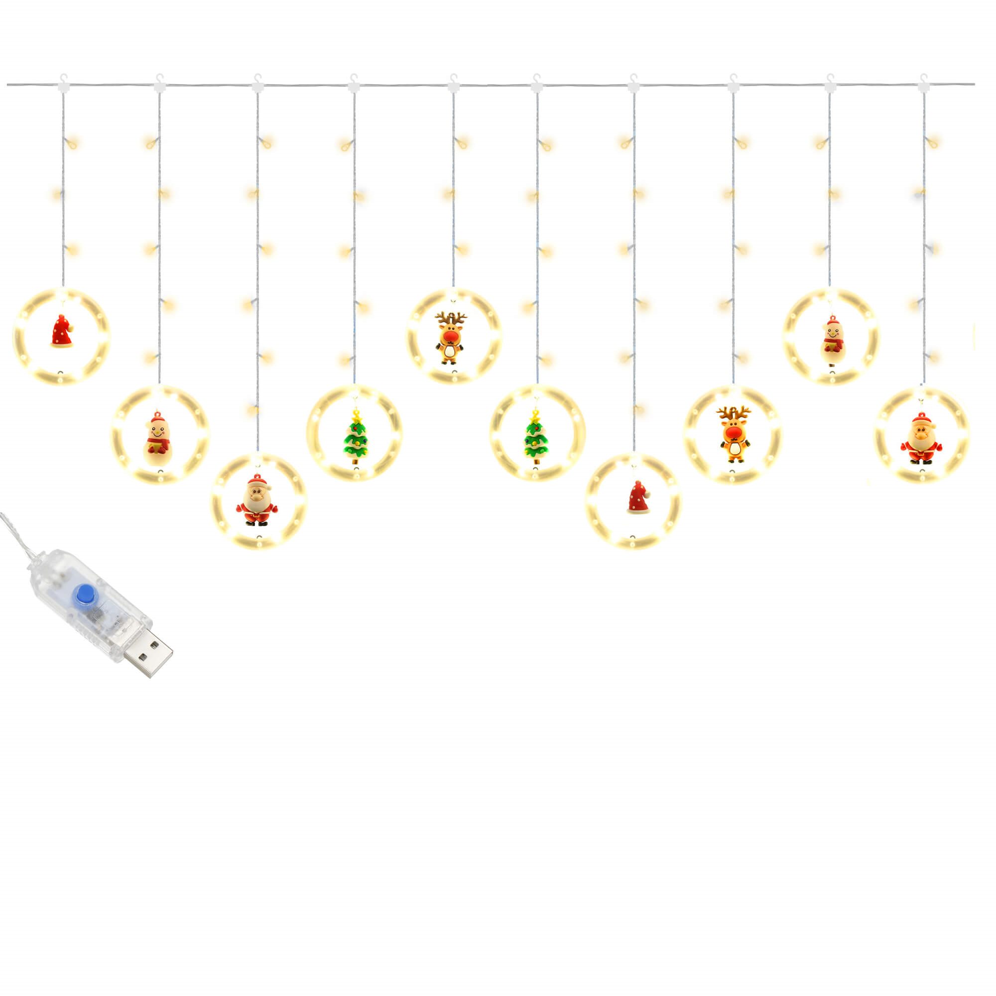 Kalėdinė girlianda springos 110 led su figūrėlėmis, usb, šiltai balta