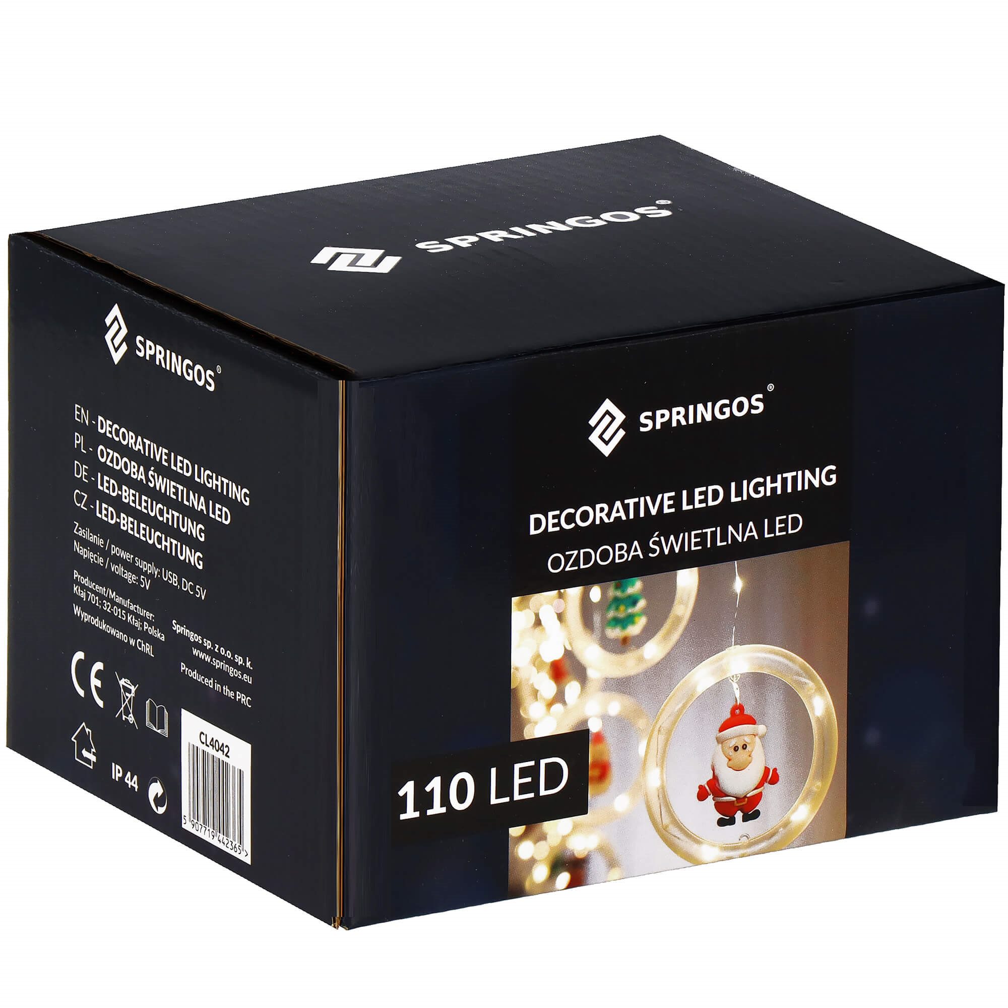 Kalėdinė girlianda springos 110 led su figūrėlėmis, usb, šiltai balta