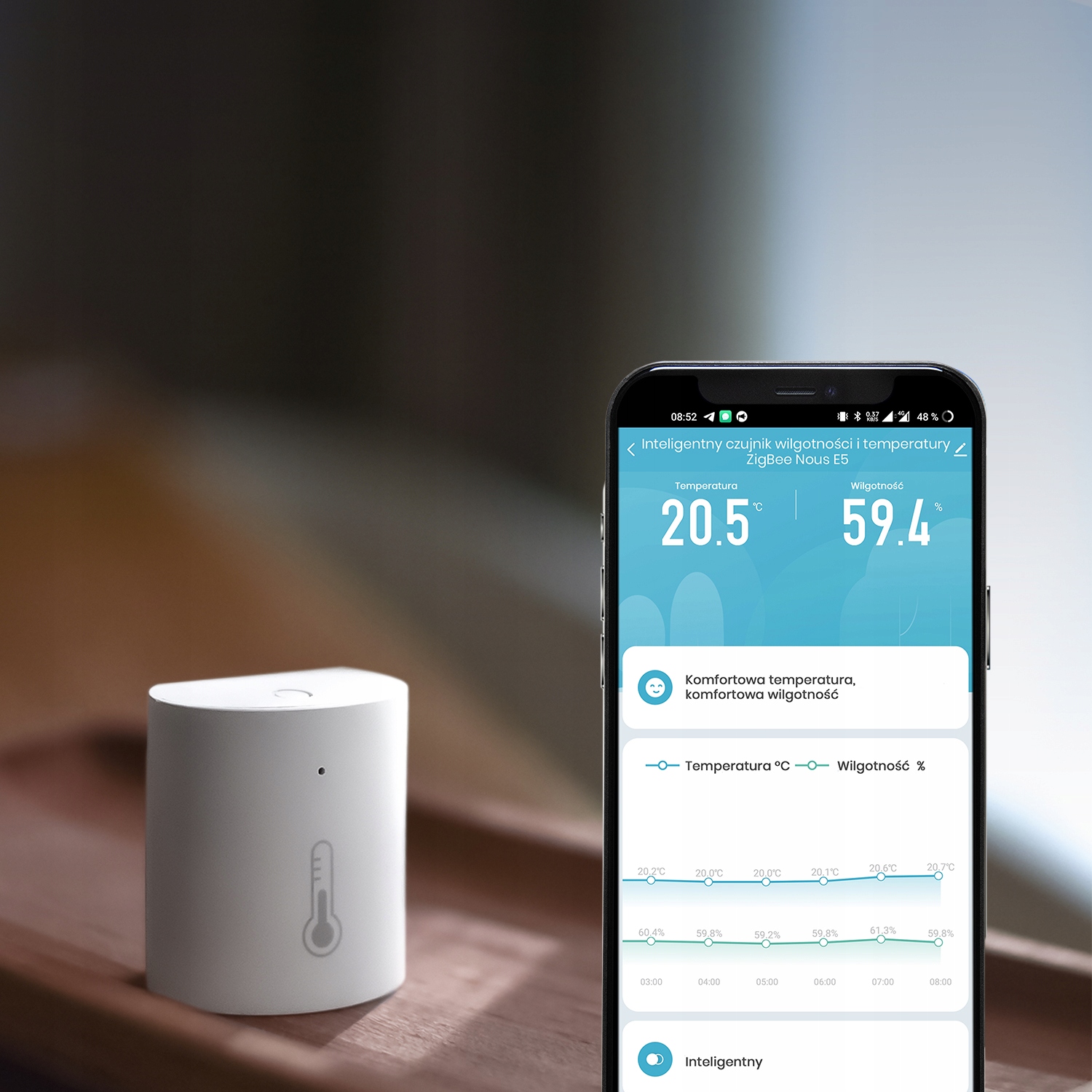 Išmanus temperatūros ir drėgmės sensorius jutiklis NOUS E5 Zigbee