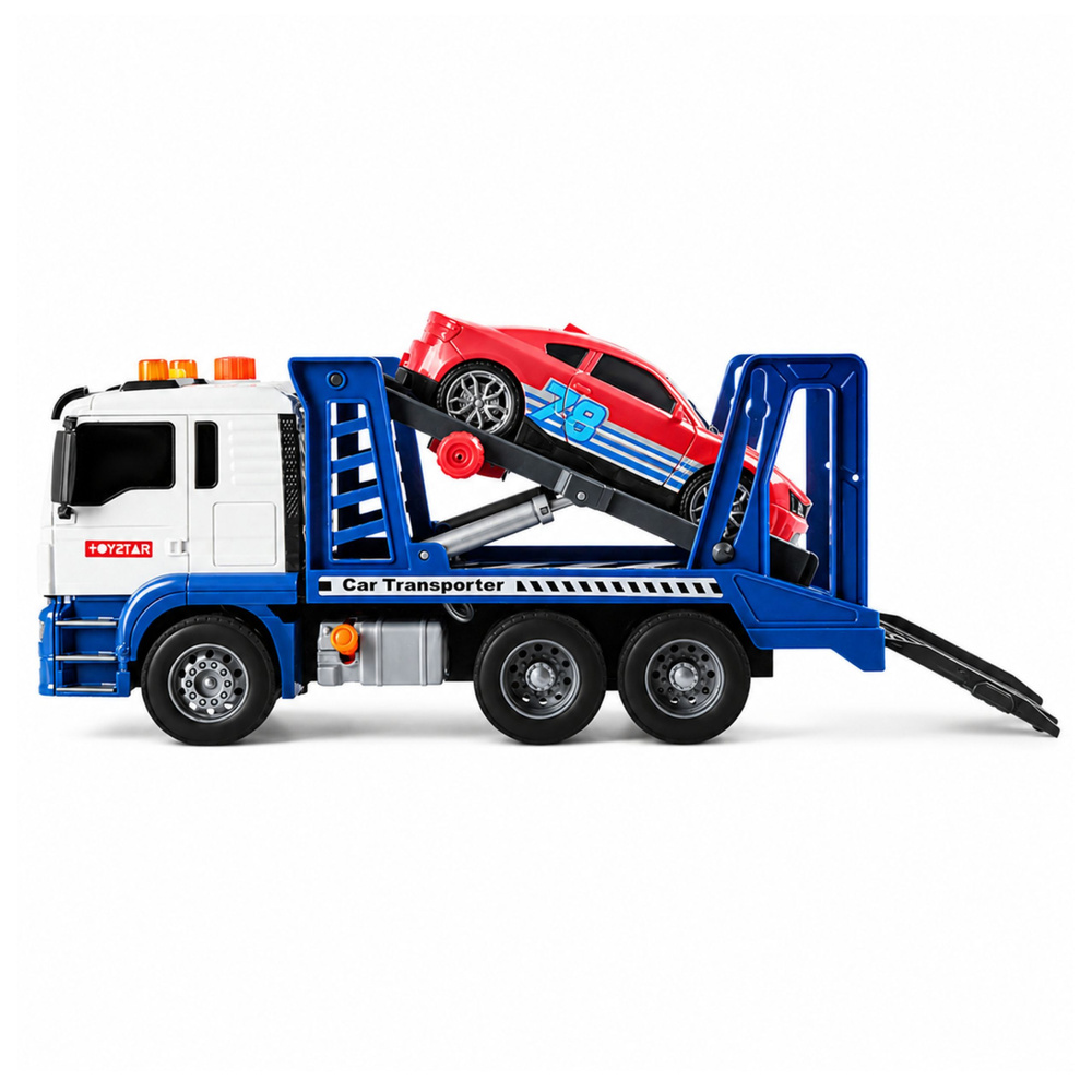 Žaislinis autovežis su sportiniu automobiliu, mėlynas ir baltas, 31,5 × 19,5 × 11 cm 2