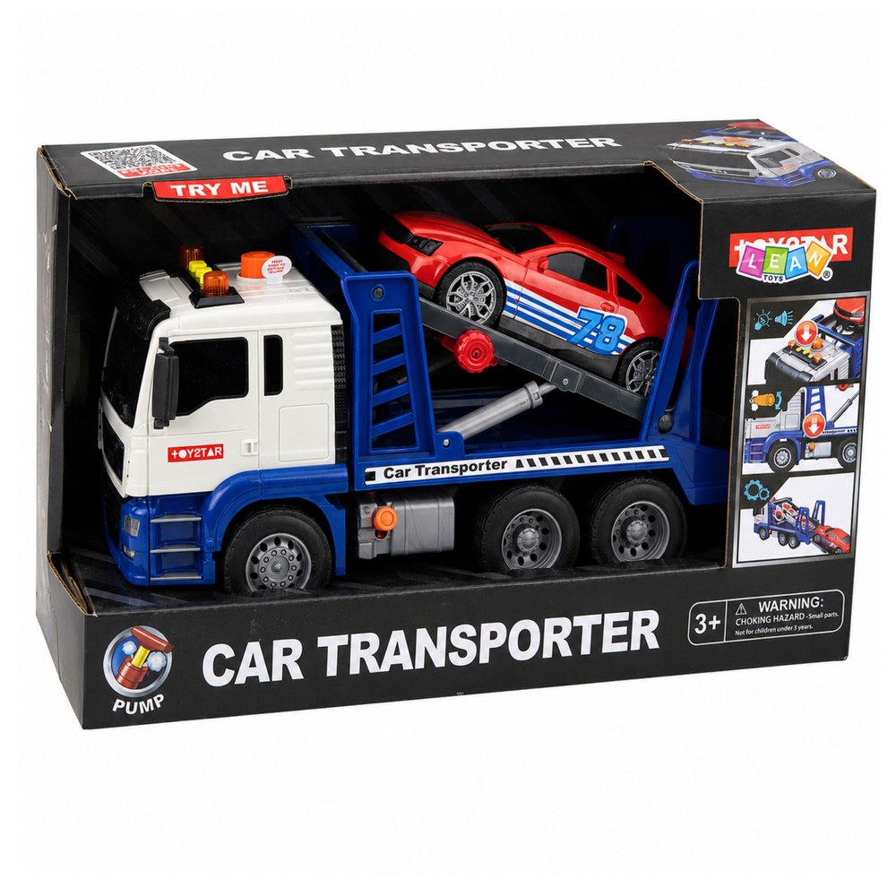 Žaislinis autovežis su sportiniu automobiliu, mėlynas ir baltas, 31,5 × 19,5 × 11 cm 3