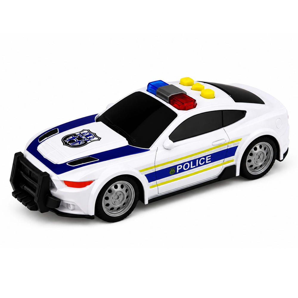 Policijos transporto priemonių rinkinys su šviesos ir garso efektais, baltos ir mėlynos spalvos, 3 vnt. 2