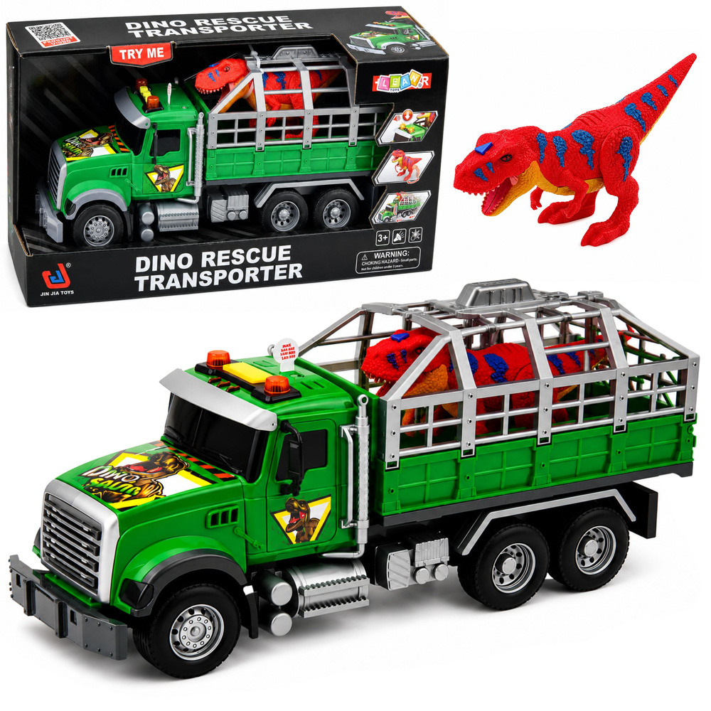 Žaislinis dinozaurų transporteris su šviesos ir garso efektais, žalias, 36 × 16,5 × 11,5 cm