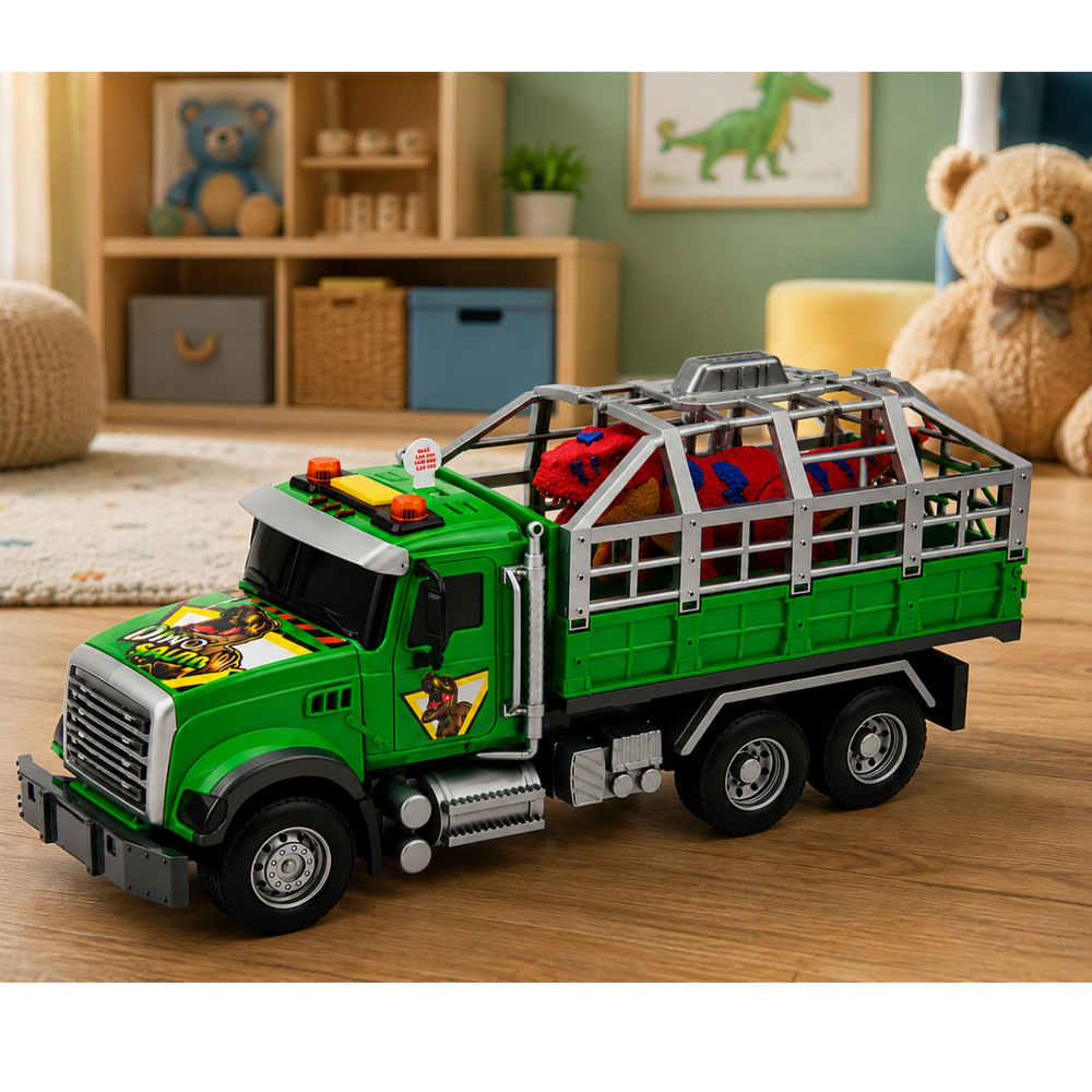 Žaislinis dinozaurų transporteris su šviesos ir garso efektais, žalias, 36 × 16,5 × 11,5 cm 2