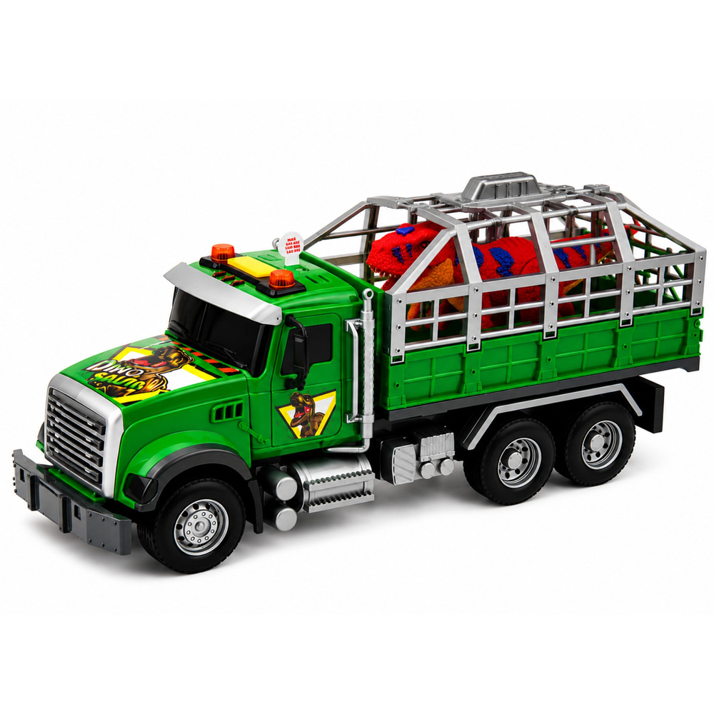 Žaislinis dinozaurų transporteris su šviesos ir garso efektais, žalias, 36 × 16,5 × 11,5 cm