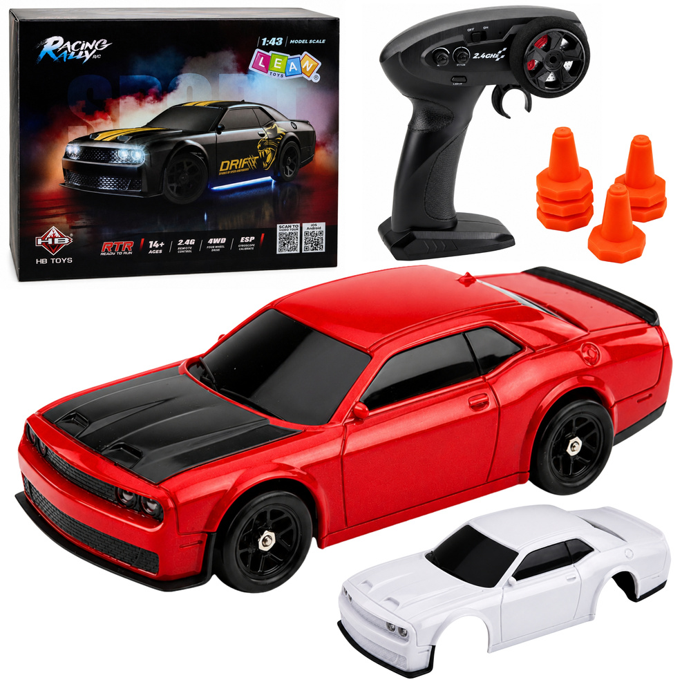 RC driftinis automobilis 4WD, 1:43, raudonas, 12 × 5 × 3,5 cm