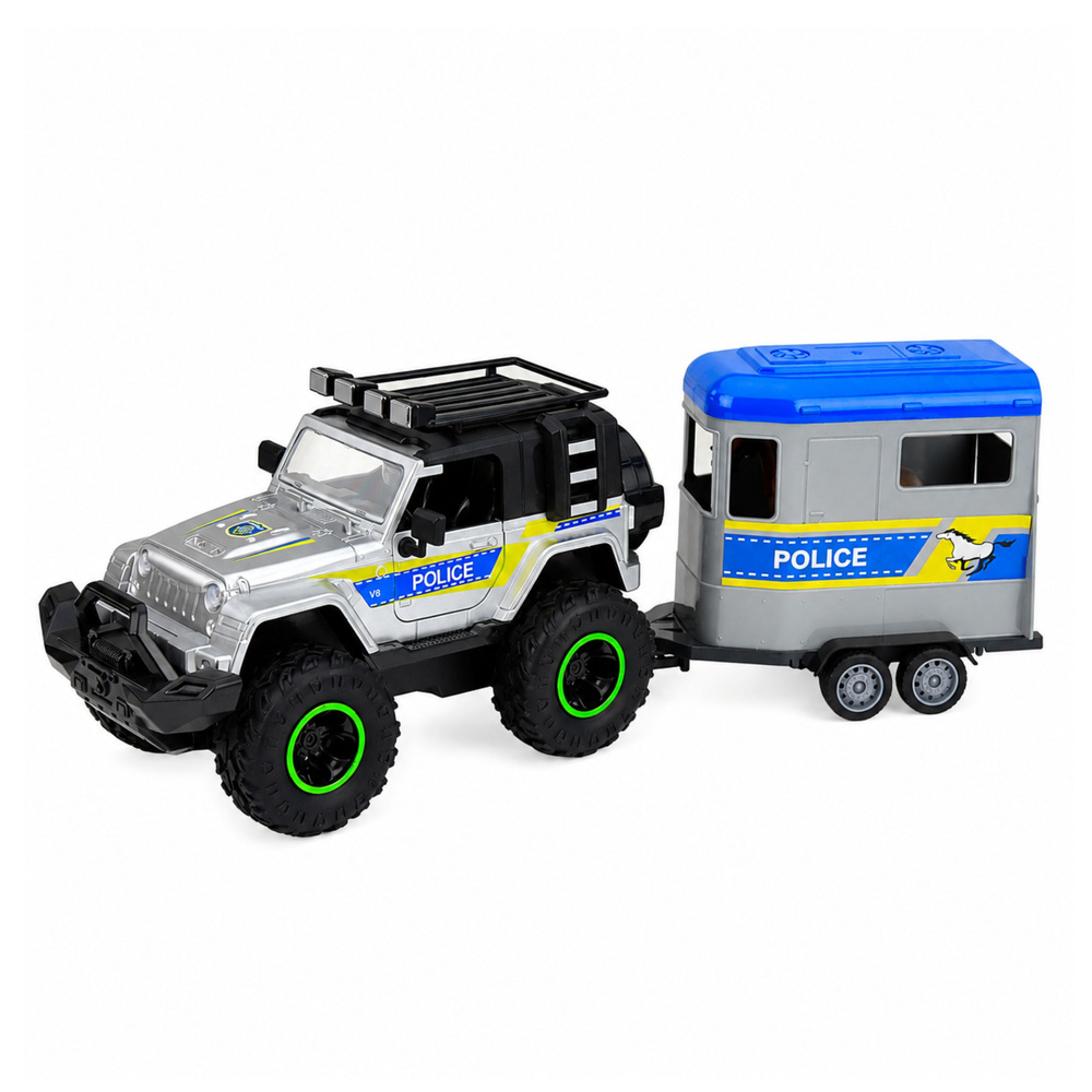 Policijos automobilis su priekaba