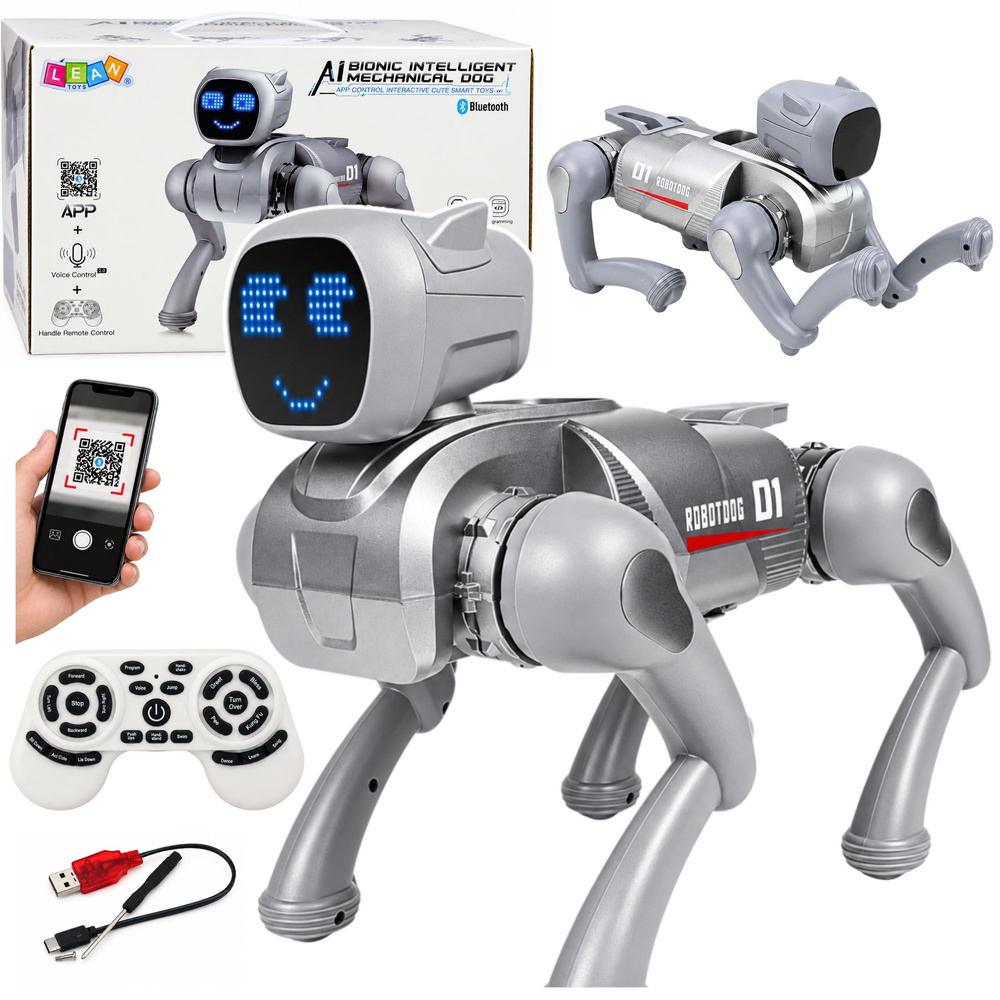 Nuotoliniu būdu valdomas robotas šuo, programuojamas, su Bluetooth, sidabrinis, 31 × 16,5 × 23,5 cm