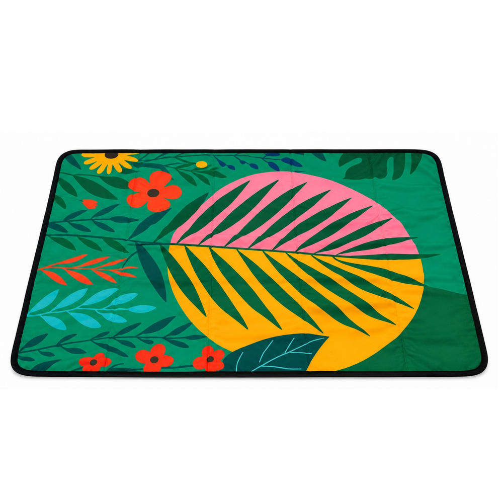 Sulankstomas pikniko kilimėlis su tropiniu raštu, žalias, 100 x 70 cm 2