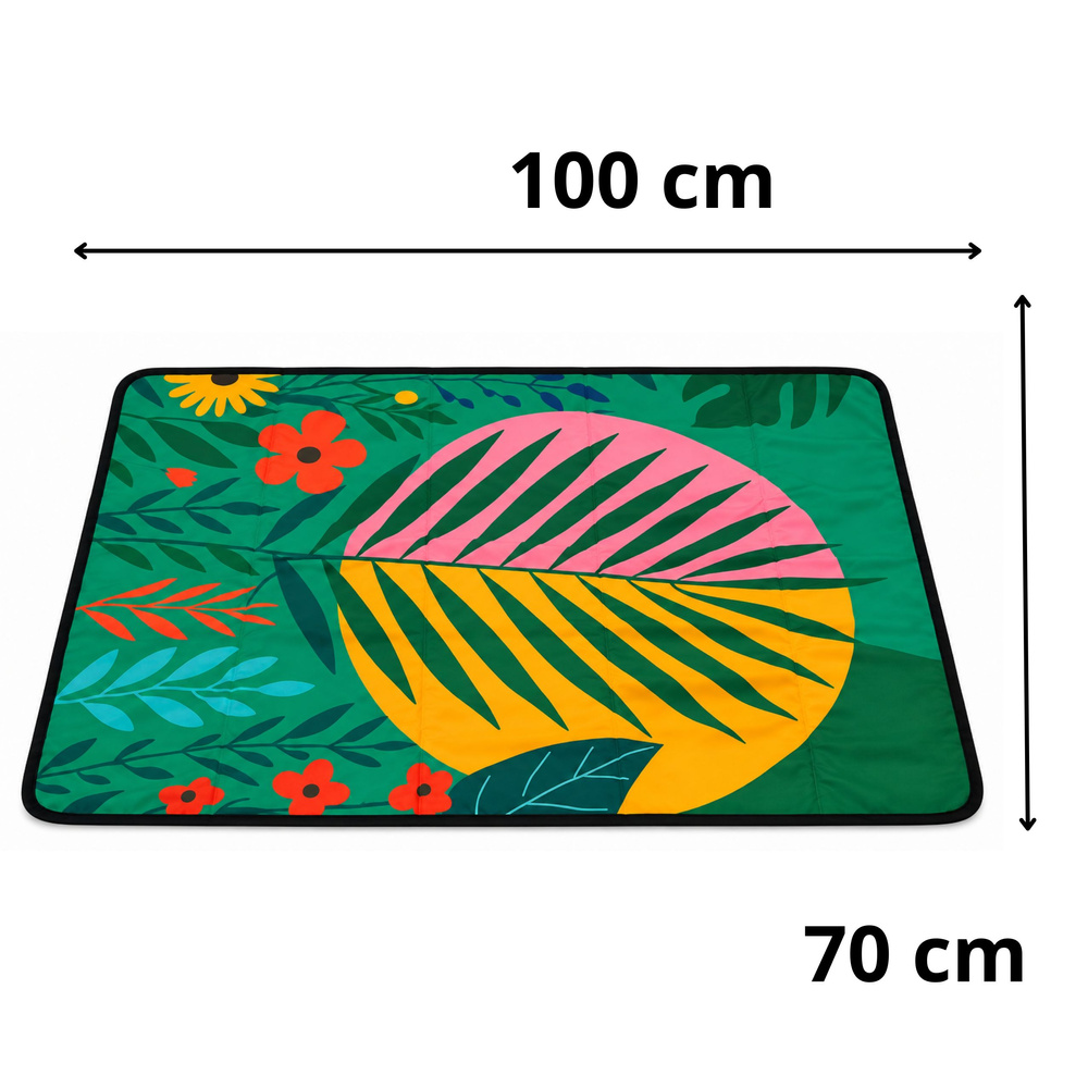Sulankstomas pikniko kilimėlis su tropiniu raštu, žalias, 100 x 70 cm 3