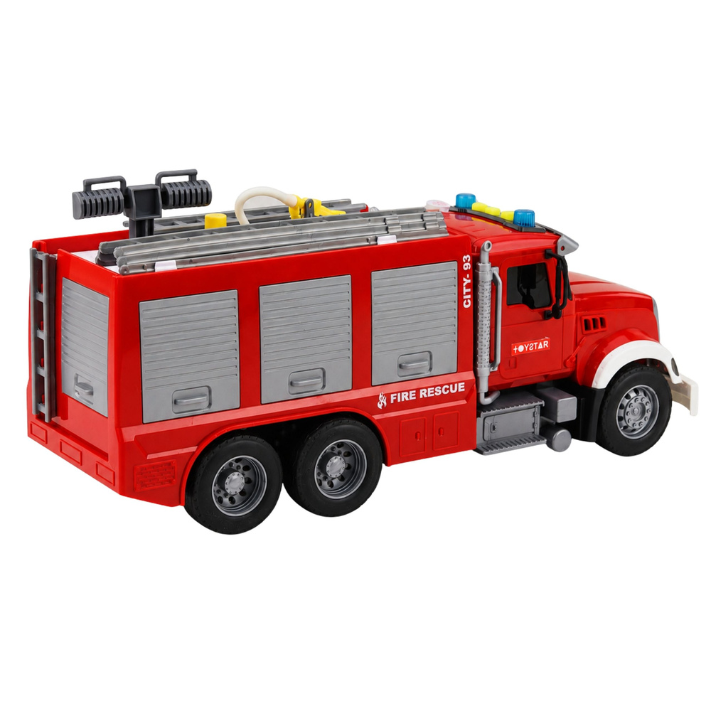 Žaislinis gaisrinis automobilis su ištraukiamomis kopėčiomis ir vandens purškimo funkcija, raudonas ir baltas, 36 x 16 x 11 cm 3