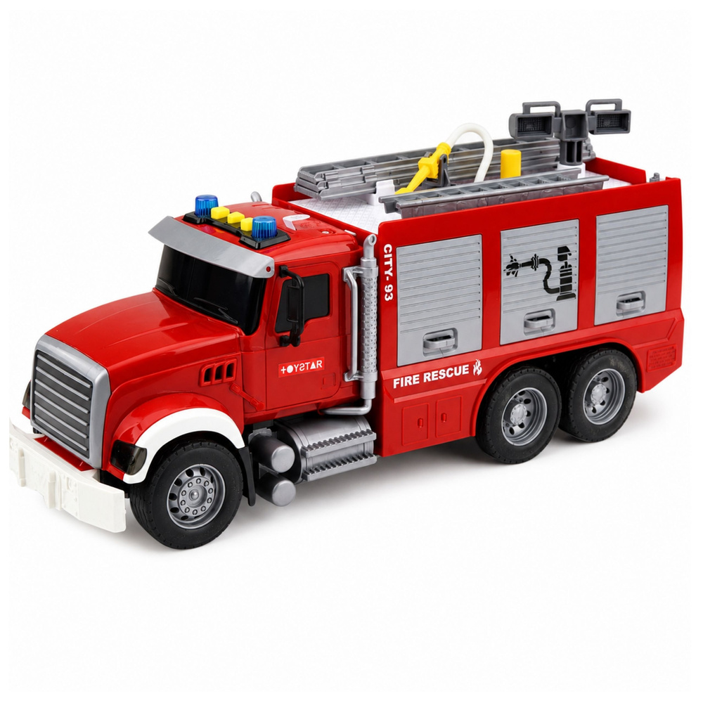 Žaislinis gaisrinis automobilis su ištraukiamomis kopėčiomis ir vandens purškimo funkcija, raudonas ir baltas, 36 x 16 x 11 cm