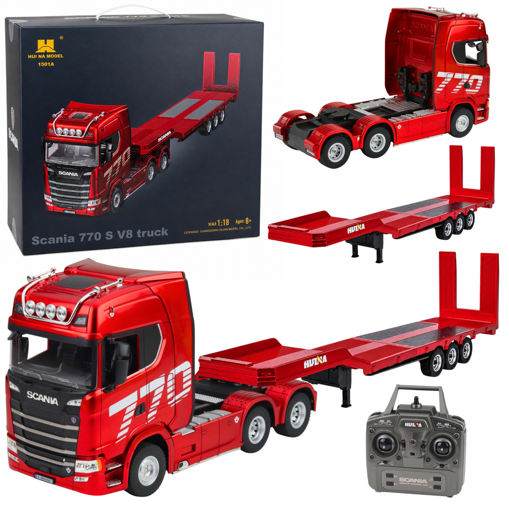 RC sunkvežimis Scania 770S su priekaba, raudonas, 1:18