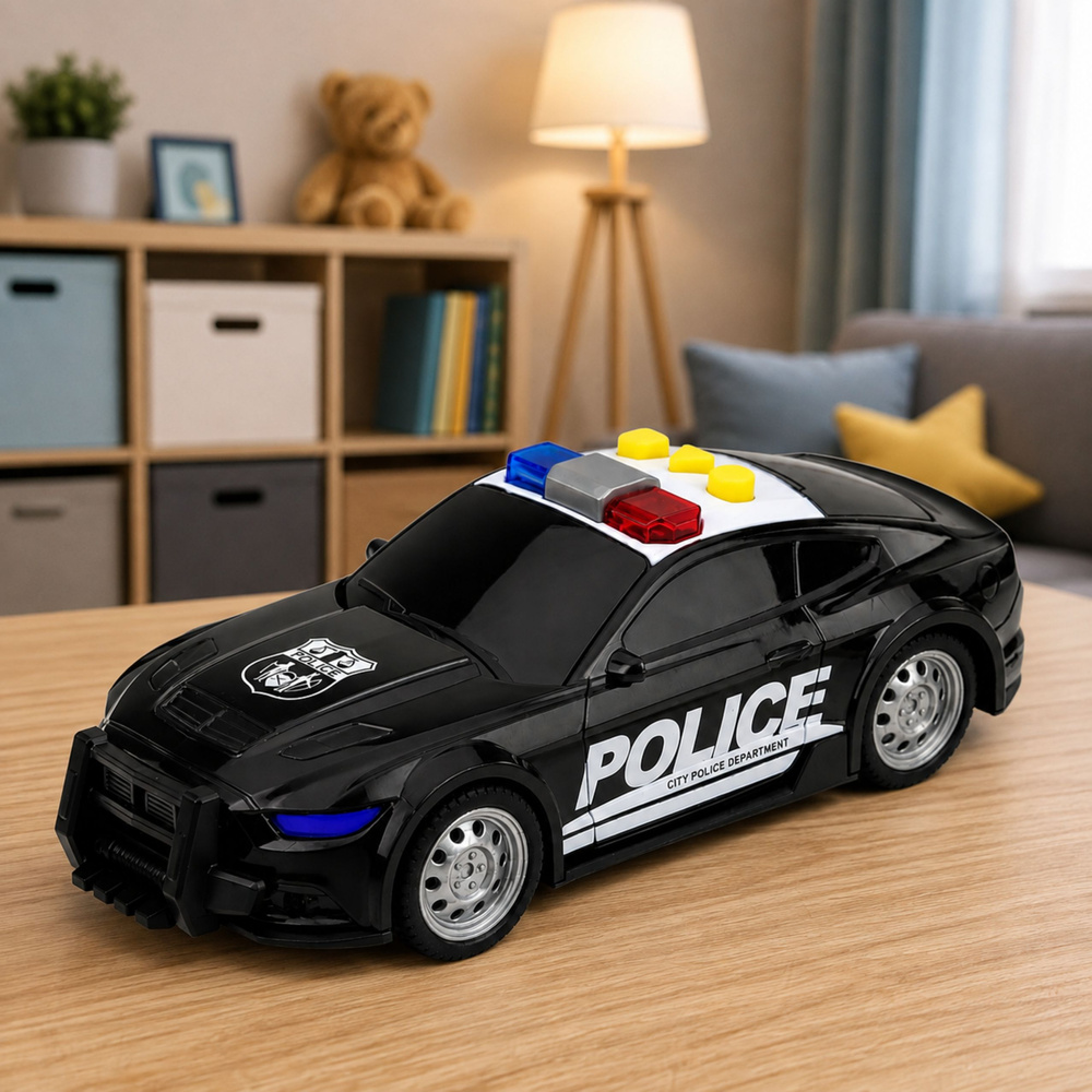 Policijos automobilis su šviesos ir garso efektais, juodas, 16,5 × 7 × 5 cm 3