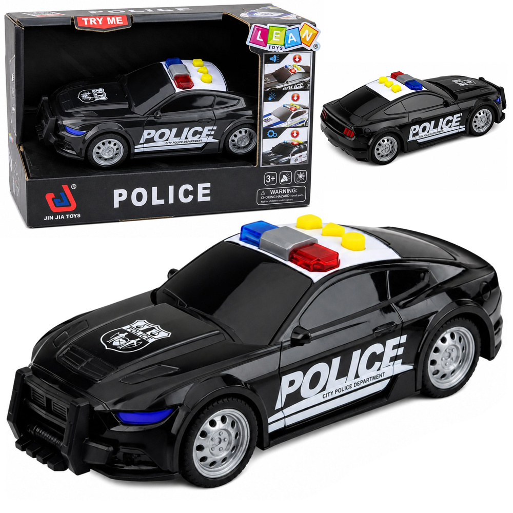 Policijos automobilis su šviesos ir garso efektais, juodas, 16,5 × 7 × 5 cm