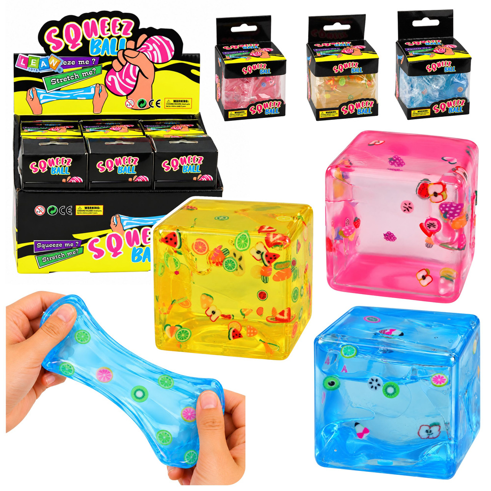 Sensorinis spaudomas žaislas ledo kubelio formos su vaisiais, 5 × 5 × 5 cm