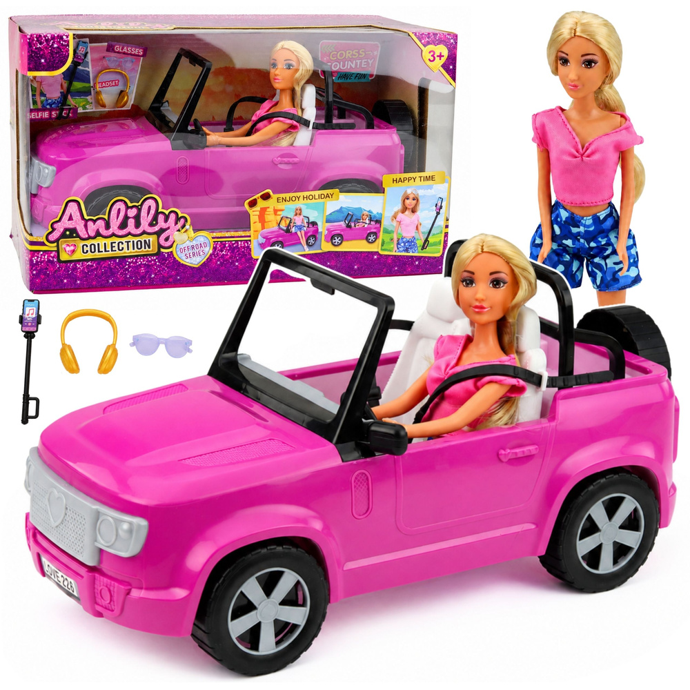 Lėlės ir automobilio rinkinys „Anlily“ su priedais, violetinis, 30 cm