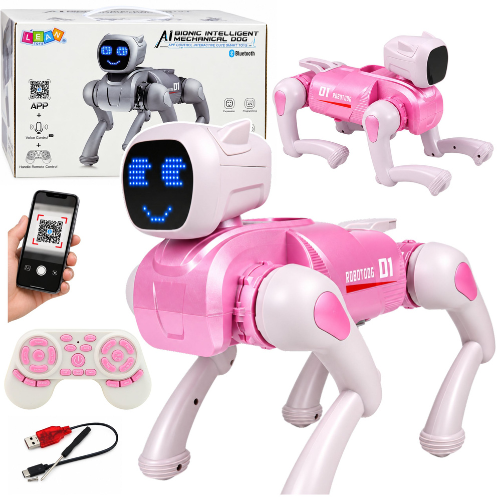 Robotas šuo, programuojamas, su Bluetooth, rožinis, 31 × 16,5 × 23,5 cm