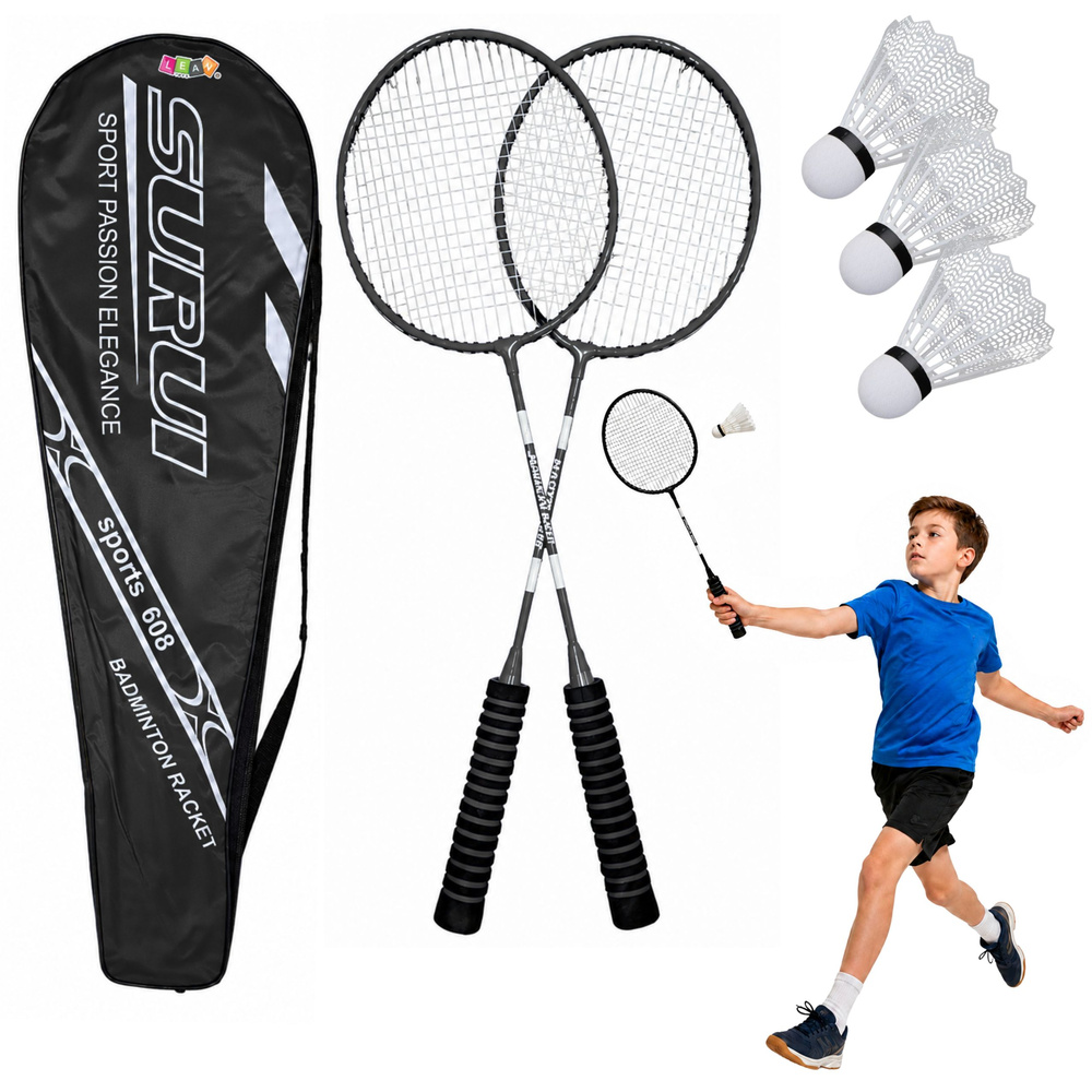 Badmintono rinkinys 2 raketės 3 plunksnelės