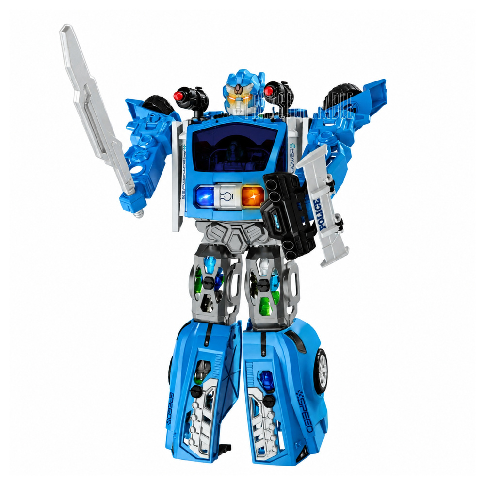 Konstruktorius policijos robotas 2-in-1 su šviesomis ir garsais, mėlynas, baltas, juodas, 46 × 33 × 13 cm, 29 dalių