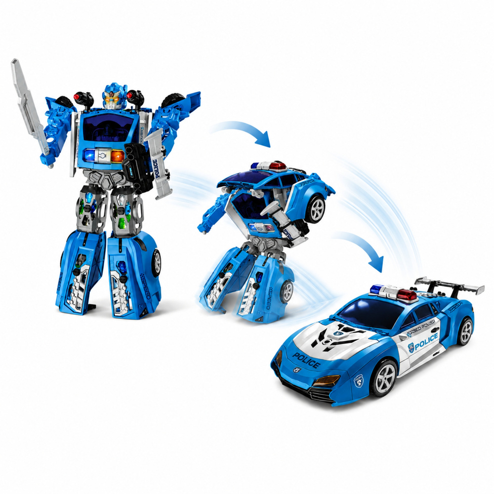 Konstruktorius policijos robotas 2-in-1 su šviesomis ir garsais, mėlynas, baltas, juodas, 46 × 33 × 13 cm, 29 dalių 3