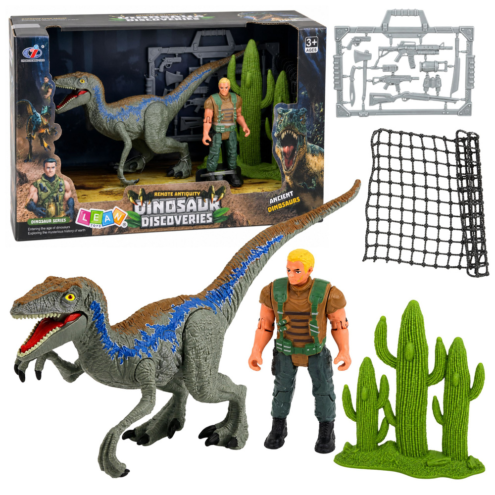 Figūrėlių rinkinys su dinozauru ir medžiotoju, įvairiaspalvis