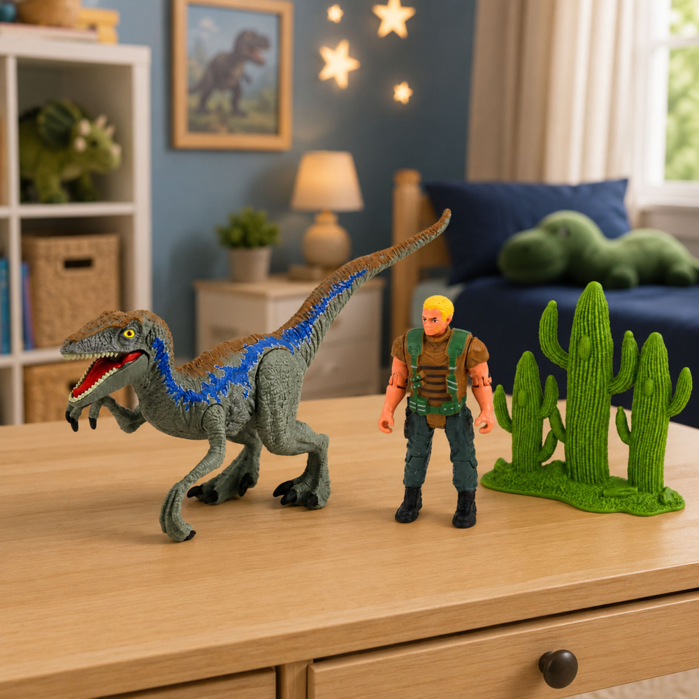 Figūrėlių rinkinys su dinozauru ir medžiotoju, įvairiaspalvis 3