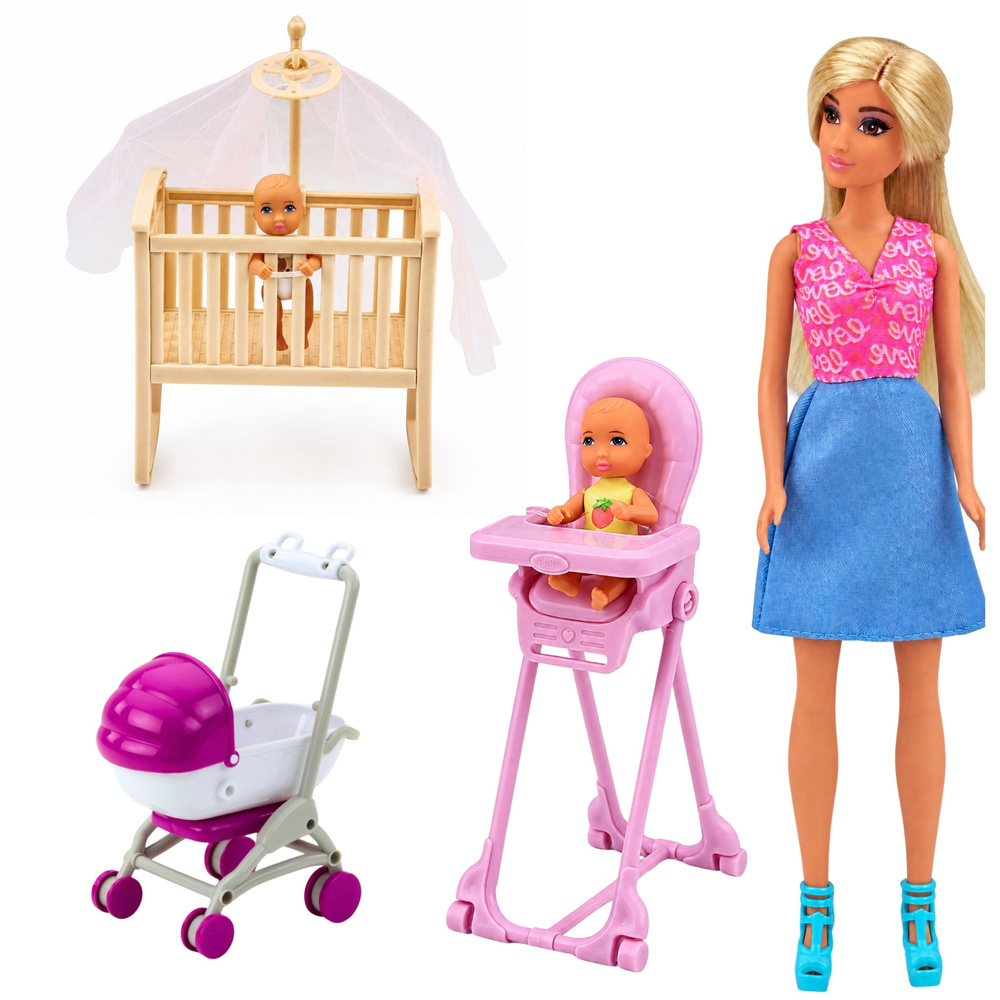 Lėlių rinkinys su mama ir dvyniais, 30 cm