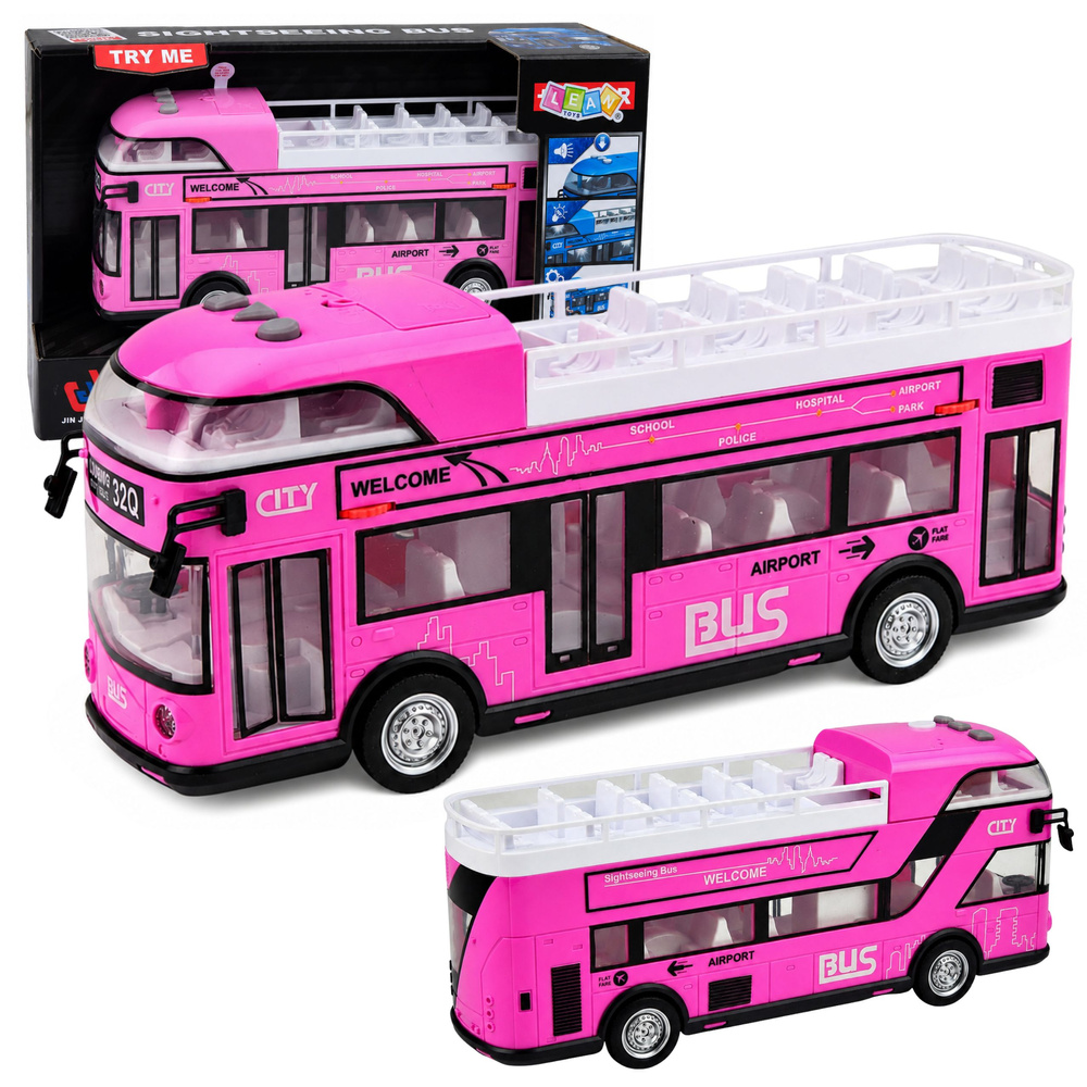 Dviaukštis miesto autobusas rožinis