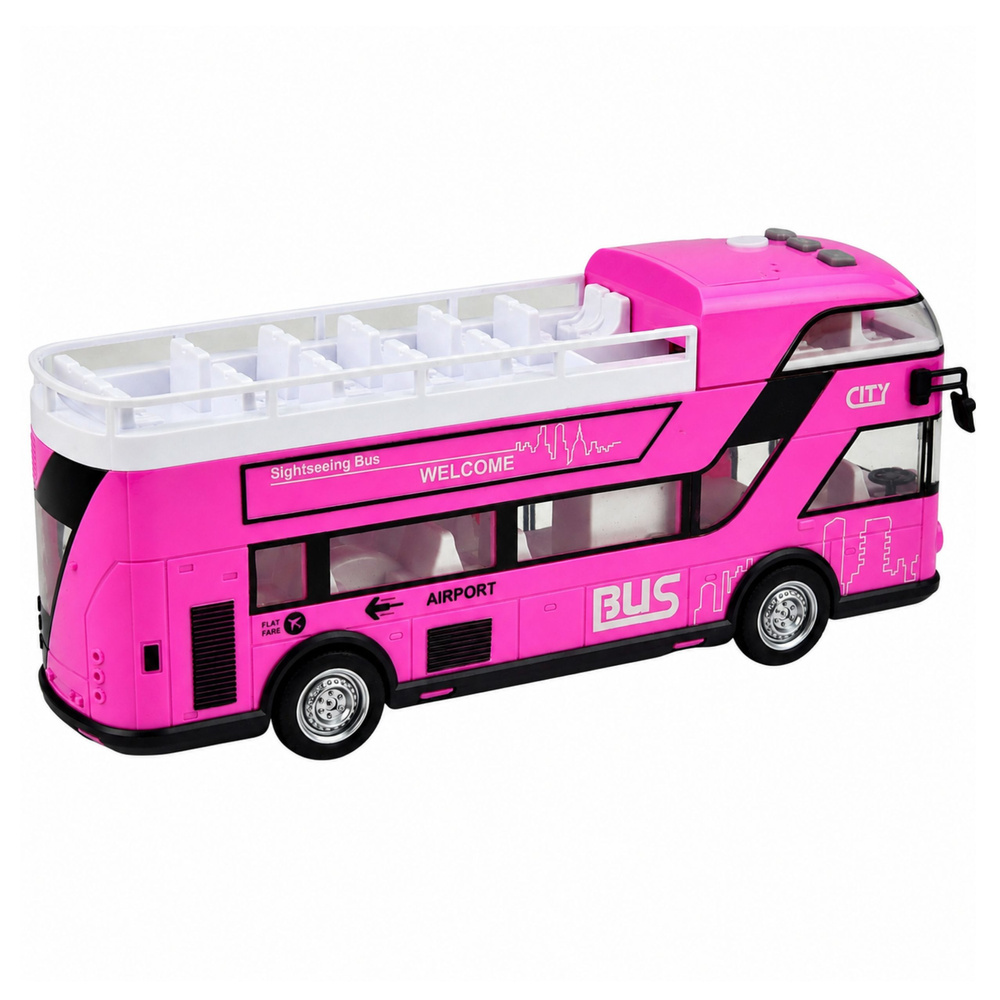 Dviaukštis miesto autobusas rožinis 2