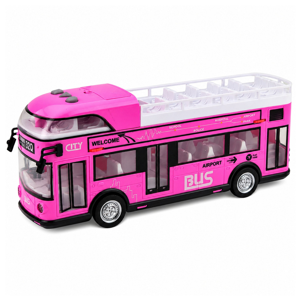 Dviaukštis miesto autobusas rožinis