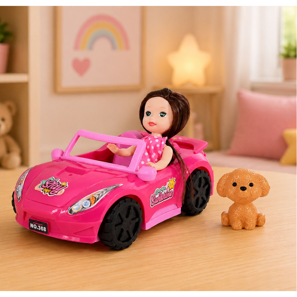 Mini lėlė su kabrioletu rožinė 2