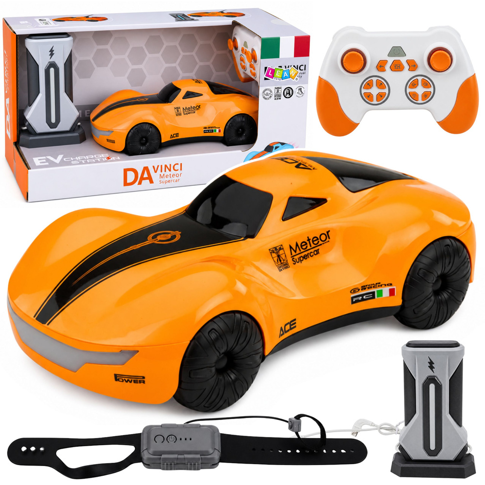 Nuotoliniu būdu valdomas automobilis su gestų valdymu ir garų efektu, oranžinis, 24,2 × 13 × 8 cm