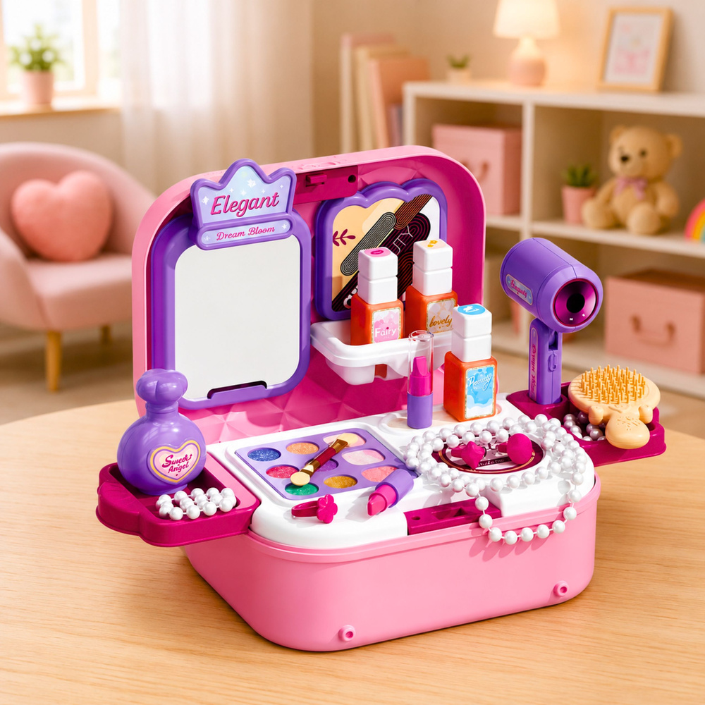 Vaikiškas grožio rinkinys lagaminėlyje 2-in-1, rožinis ir violetinis, 23,5 × 17 × 9,5 cm 2