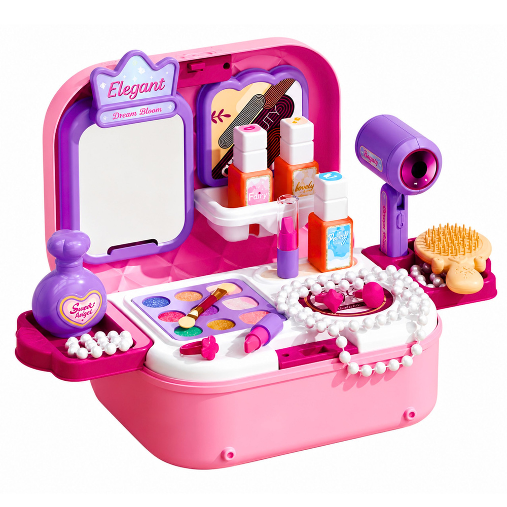 Vaikiškas grožio rinkinys lagaminėlyje 2-in-1, rožinis ir violetinis, 23,5 × 17 × 9,5 cm