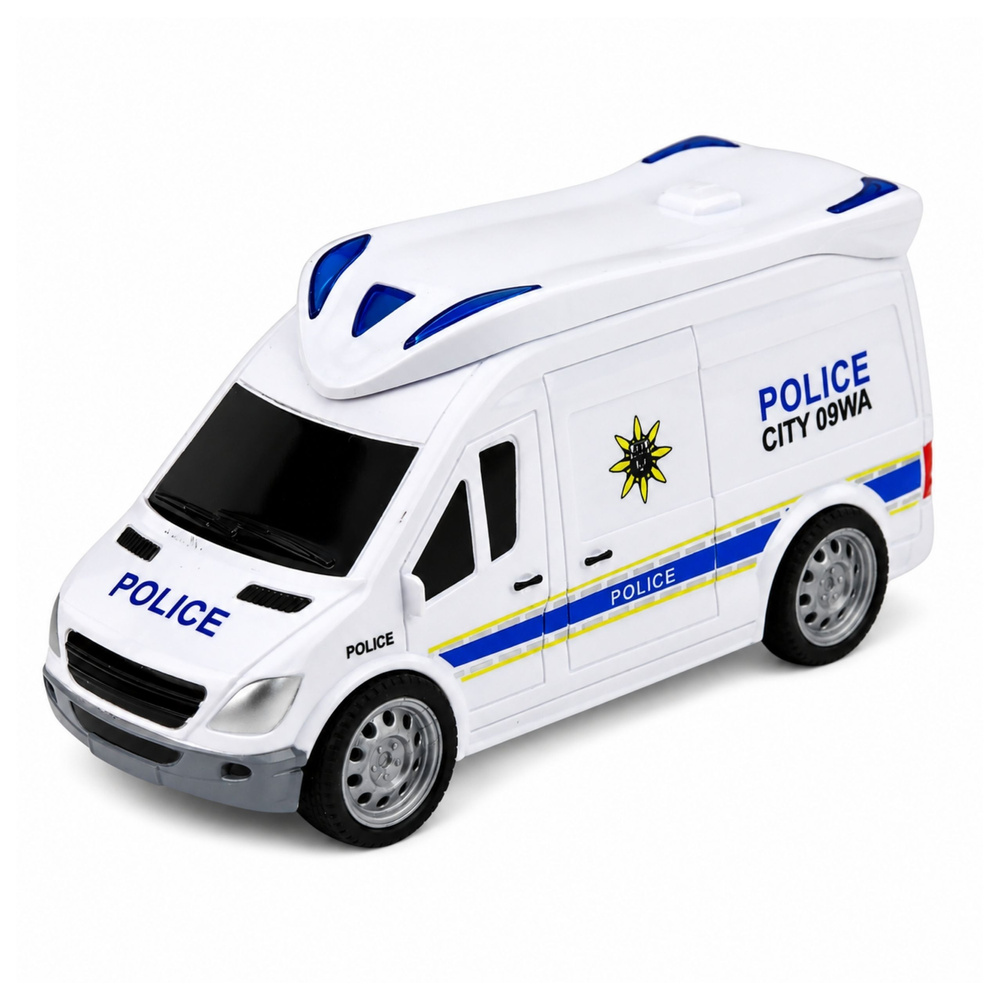 Policijos garažas su automobiliais ir sraigtasparniu, mėlynas ir baltas, 32 × 17 × 21 cm 2