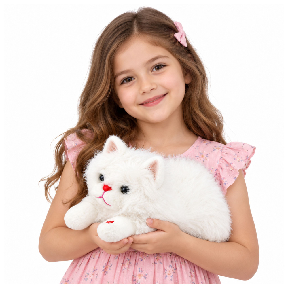 Interaktīvs plīša kaķis ar miau skaņām, balts, 40 cm