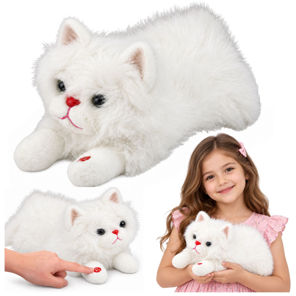 Interaktīvs plīša kaķis ar miau skaņām, balts, 40 cm