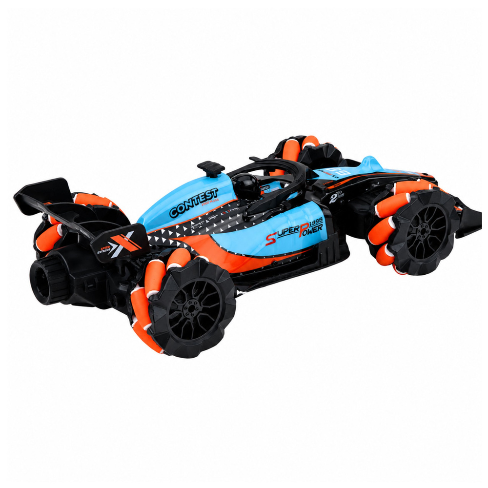 Nuotoliniu būdu valdomas sportinis automobilis su šviesos efektais, juodas su mėlynais ir oranžiniais elementais, 31 x 13,5 x 7,5 cm 3