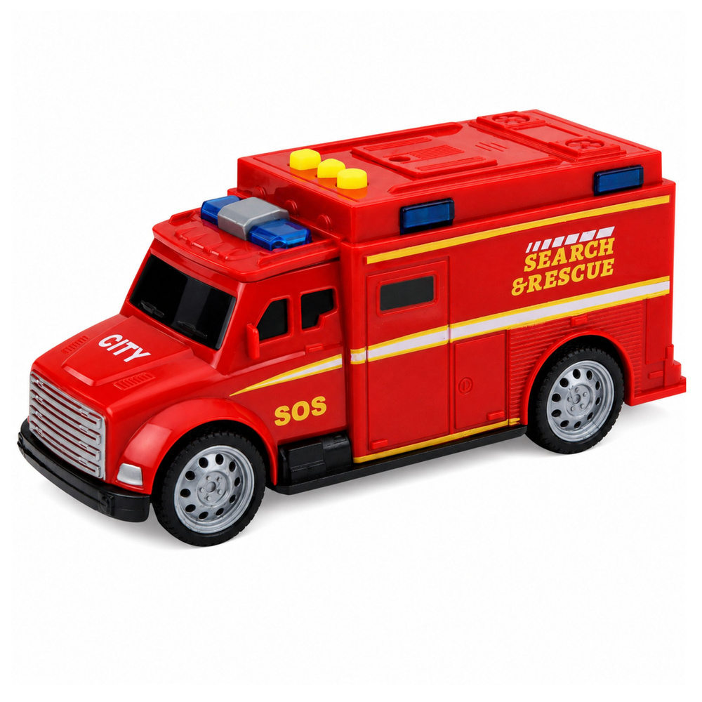 Gelbėjimo automobilis su šviesos ir garso efektais, raudonas, 15,5 × 7 × 5 cm