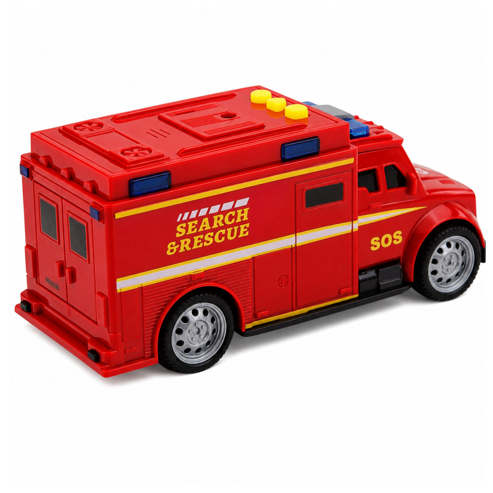 Gelbėjimo automobilis su šviesos ir garso efektais, raudonas, 15,5 × 7 × 5 cm 2