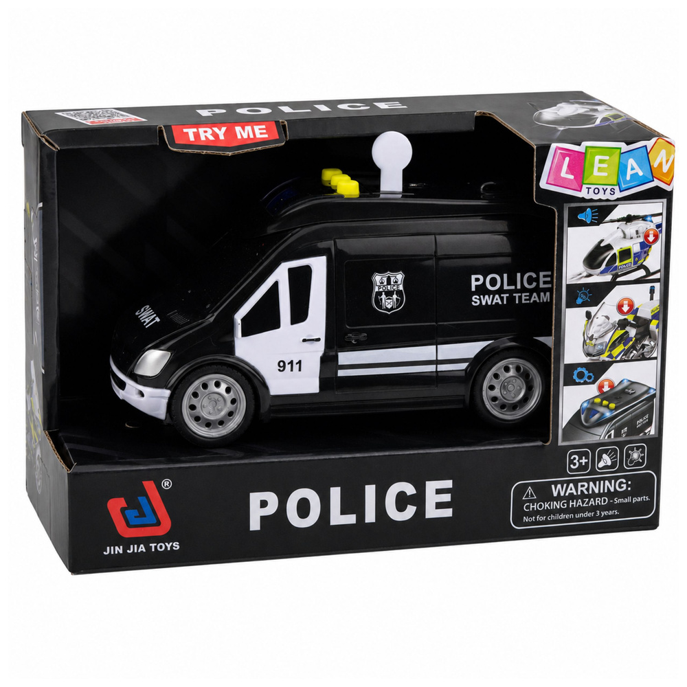 Žaislinis SWAT policijos furgonas su šviesos ir garso efektais, juodos ir baltos spalvos, 15,5 × 7,5 × 8,5 cm 3