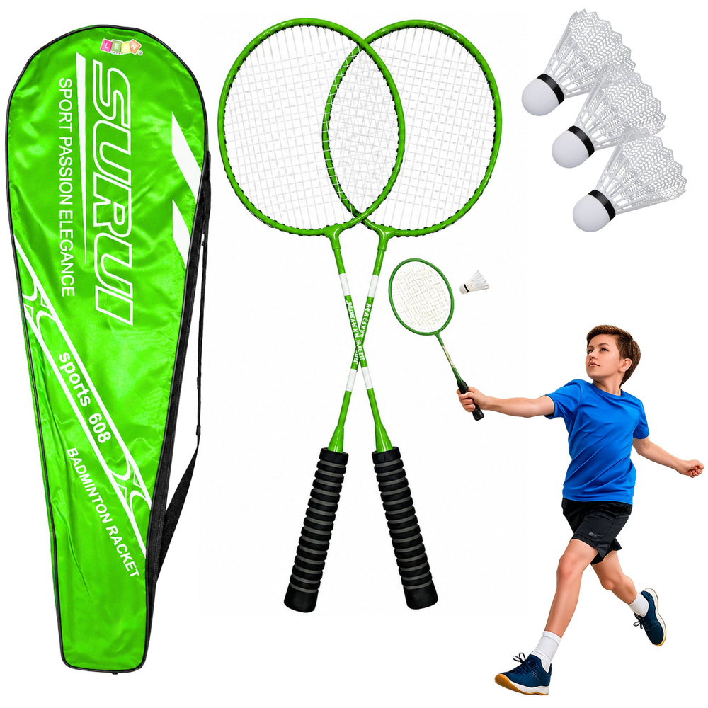 Badmintono rinkinys 2 raketės 3 plunksnelės