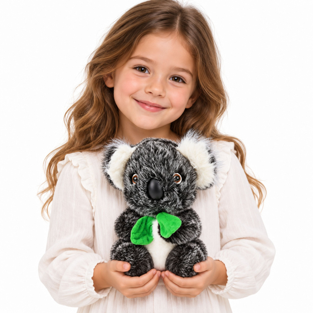 Pliušinis žaislas koala su žaliu šaliku, pilkas, 22 cm