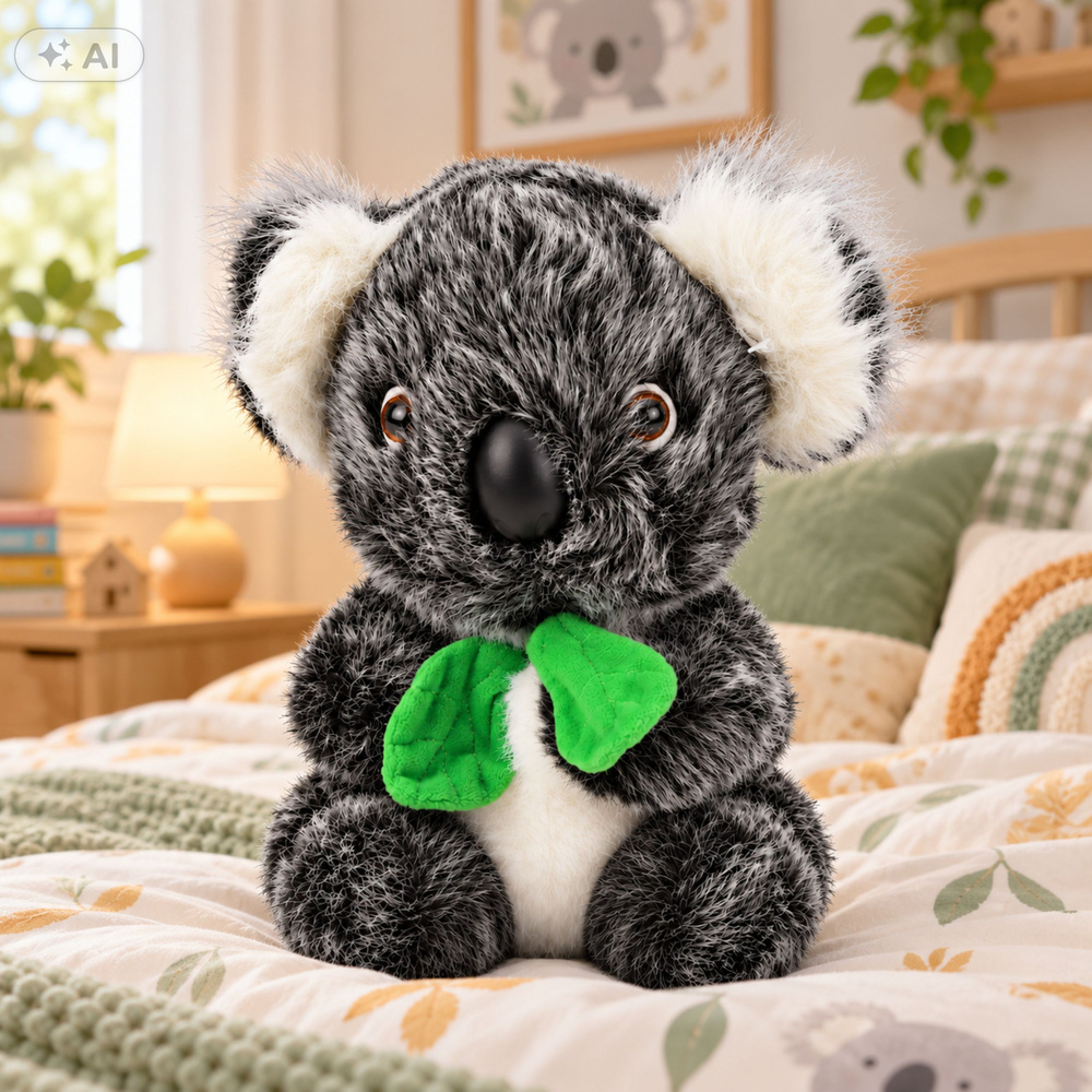 Pliušinis žaislas koala su žaliu šaliku, pilkas, 22 cm 3