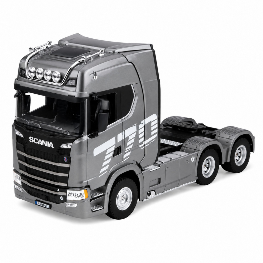 Nuotoliniu būdu valdomas sunkvežimis „Scania Huina 1501“ 1:18, pilkas sidabrinis, 39,2 × 24,4 × 16,6 cm