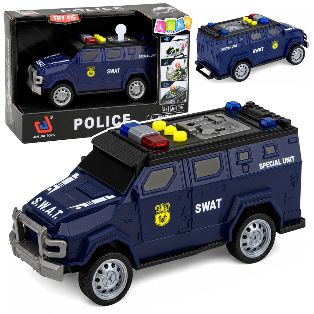Žaislinis SWAT automobilis su šviesos ir garso efektais, tamsiai mėlynas, 15 × 6,5 × 6,5 cm