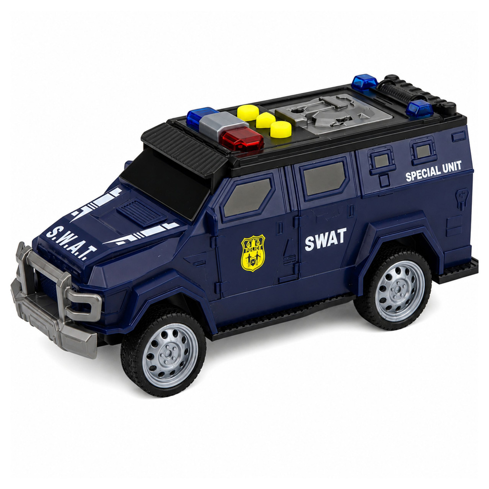 Žaislinis SWAT automobilis su šviesos ir garso efektais, tamsiai mėlynas, 15 × 6,5 × 6,5 cm
