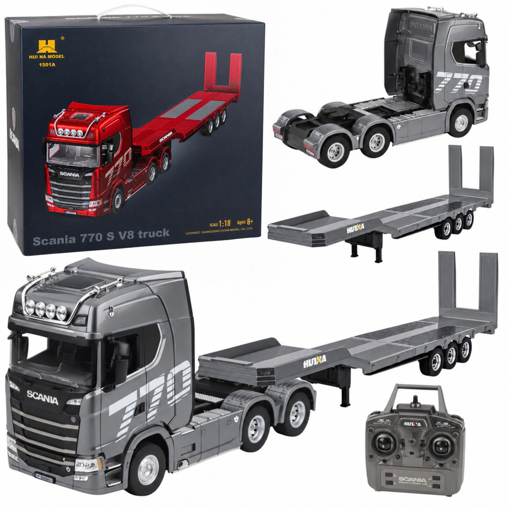 RC sunkvežimis Scania 770S su priekaba, sidabrinis, 1:18